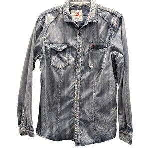Tailored Recreation Shirt Mens Large Gray Distressed Western Casual Long Sleeve